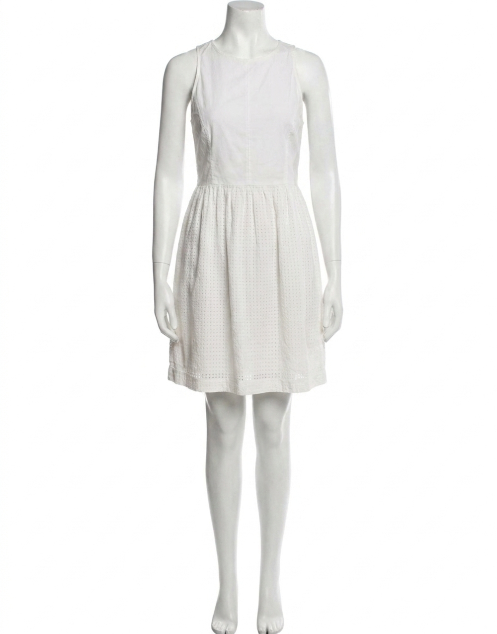 NEW LILLA P eyelet high neck mini dress in white
